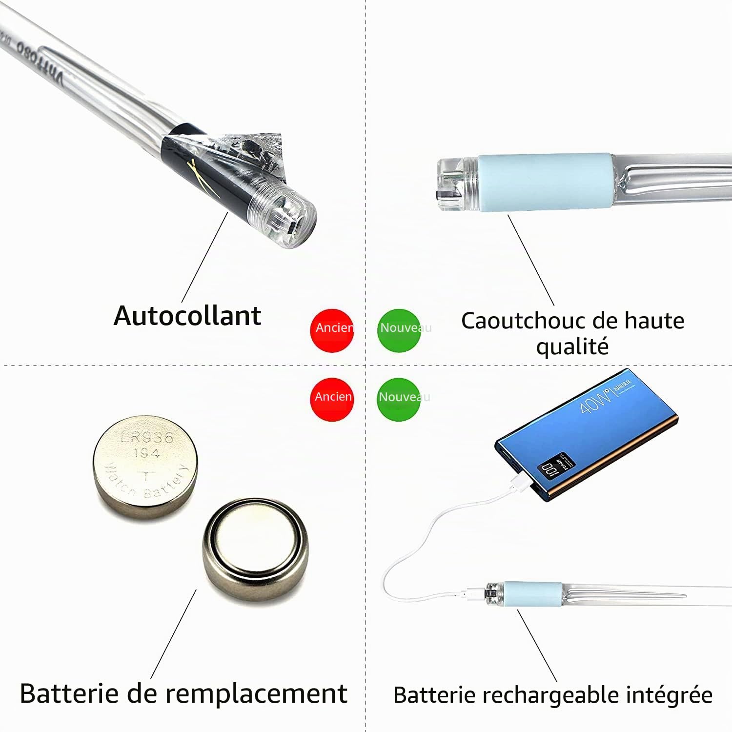 Vhffoso Lot de 2 baguettes de batterie rechargeables avec 15 couleurs changeantes à DEL avec sac de rangement, baguettes phosphorescentes, cadeaux de batteur pour adultes