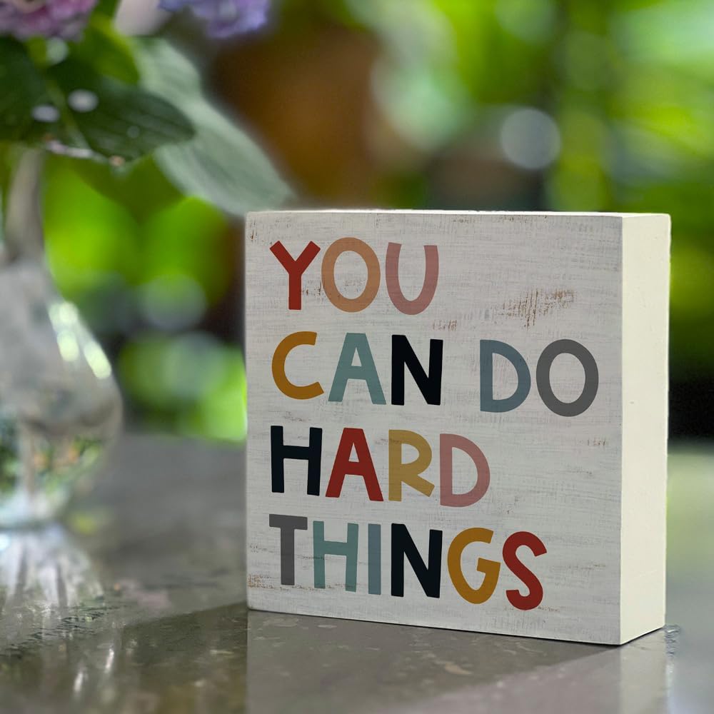 Inspirational Quote You Can Do Hard Things Wood Box Sign, Motivational Colorful Word Classroom Wall Decor, Positive Quotes Kids Bedroom Playroom Classroom Decorations Decor (YouCan) image 4