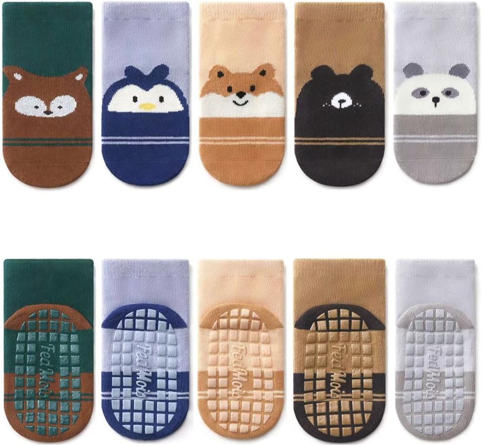 5er Pack Baby Kleinkinder ABS rutschfeste Socken Sneaker Socken Tiermotive Baumwolle