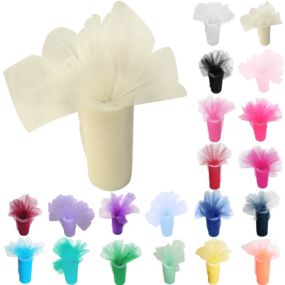 Time to Sparkle 6 Inchs x 25yards/75FT Tulle Roll Spool Tutu Party Birthday Wraping Crafts Bridal Bow Skirt Wedding Decor, Ivory