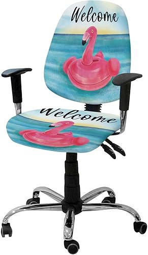 AMZRicher Funda elástica para silla de oficina, diseño de flamencos rosados, funda para asiento de silla de computadora, funda para respaldo,