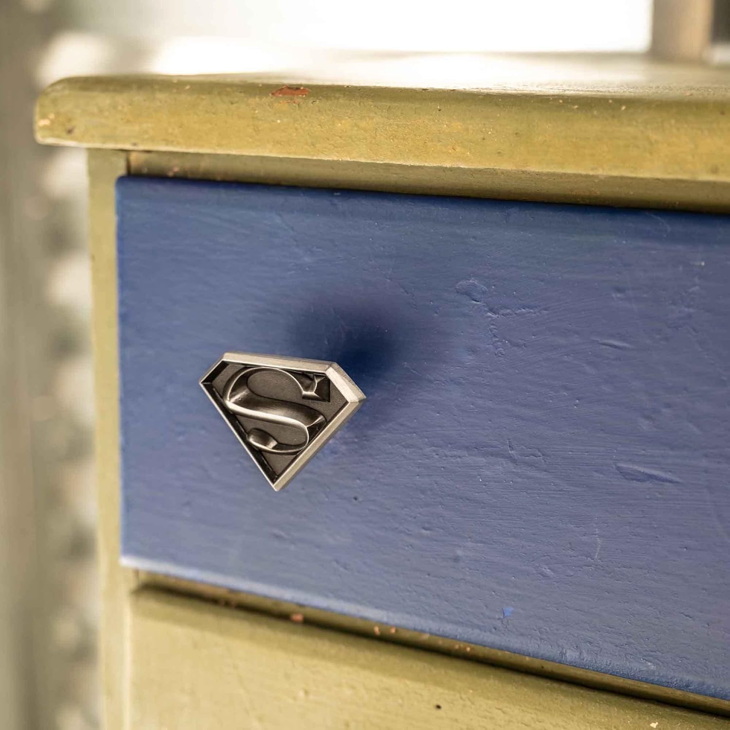 Open Road Brands DC Comics Superman Logo Embossed Metal Dresser Knob - Superman Drawer Knob for Bedroom or Man Cave