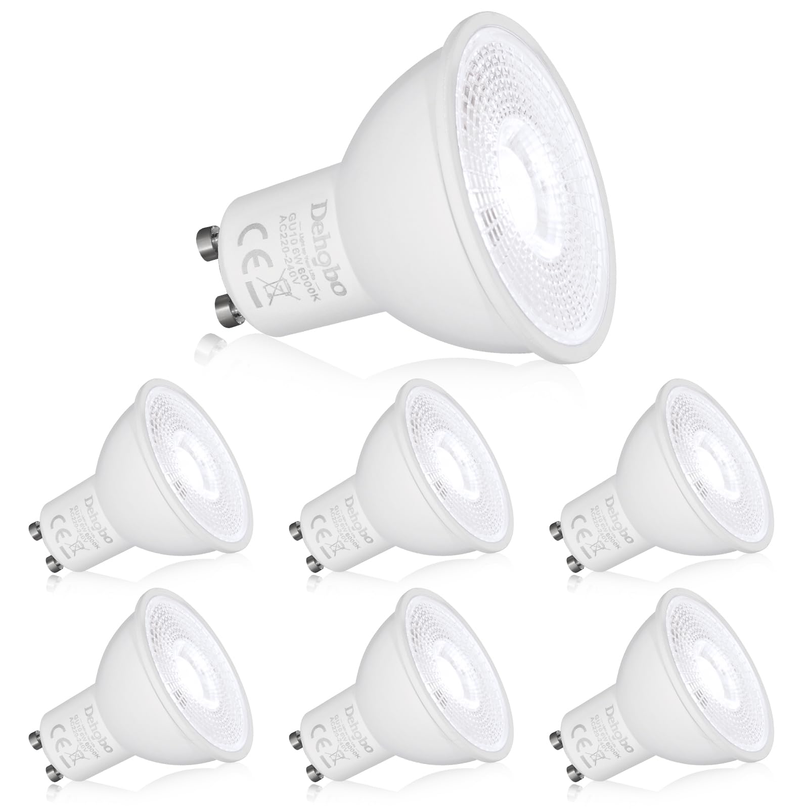 Dehobo GU10 LED Kaltweiß Glühbirne, LED Lampen Licht Spot Kaltweiß Lampe 6W 6000K 480 Lumen Ersetzt 60W Halogen Leuchtmittel, 120° Abstrahlwinkel Spotlight, Nicht Dimmbar Led, 6 Stück