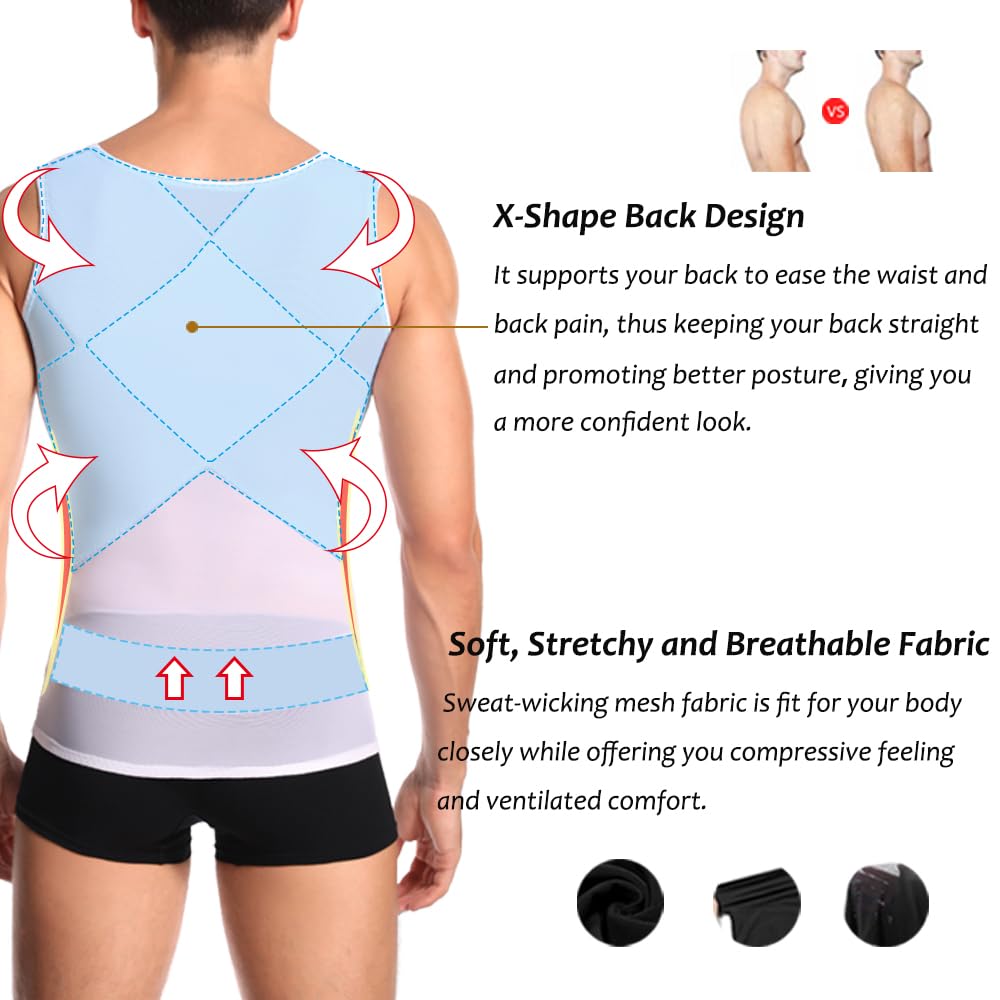 Débardeur Gainant pour Hommes Chemise de Compression sans Manches Ventre Plat Gaine Amincissante Posture Shirt Body Shaper