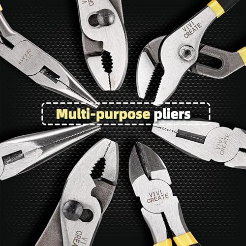 Vivicreate 7-Piece Pliers Set Heavy Duty Multipurpose Tools for Home Repair DIY Auto Electrical Work Includes Long Nose Slip Joint Linesman and Diagonal Pliers Alicates de Corte Herramientas - Image 5
