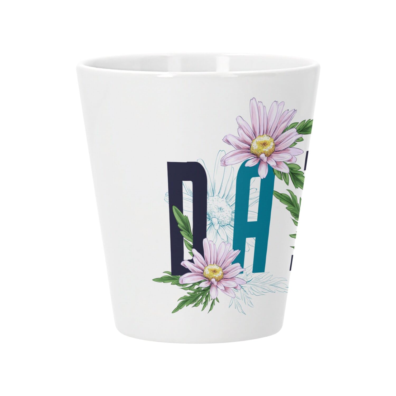 Ceramic Flower Pot with Drainage Hole – Daisy Flowers Minimalist Chic Garden Love – Small Pot for Cactus and Fat Plants Height 10 cm Indoor Garden Decoration Printed in France