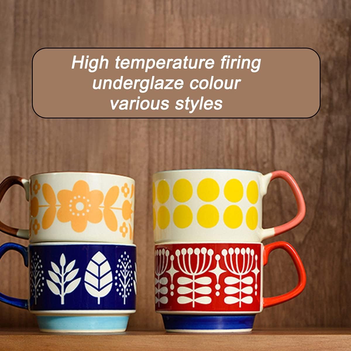 Keramik Kaffeebecher Emaille-Becher, Camping-Becher, dekorative Tasse mit Henkel, handbemaltes Muster, verwendet im Büro, Zuhause, Café, auf Reisen, 300 ml, 1 Stück(E)