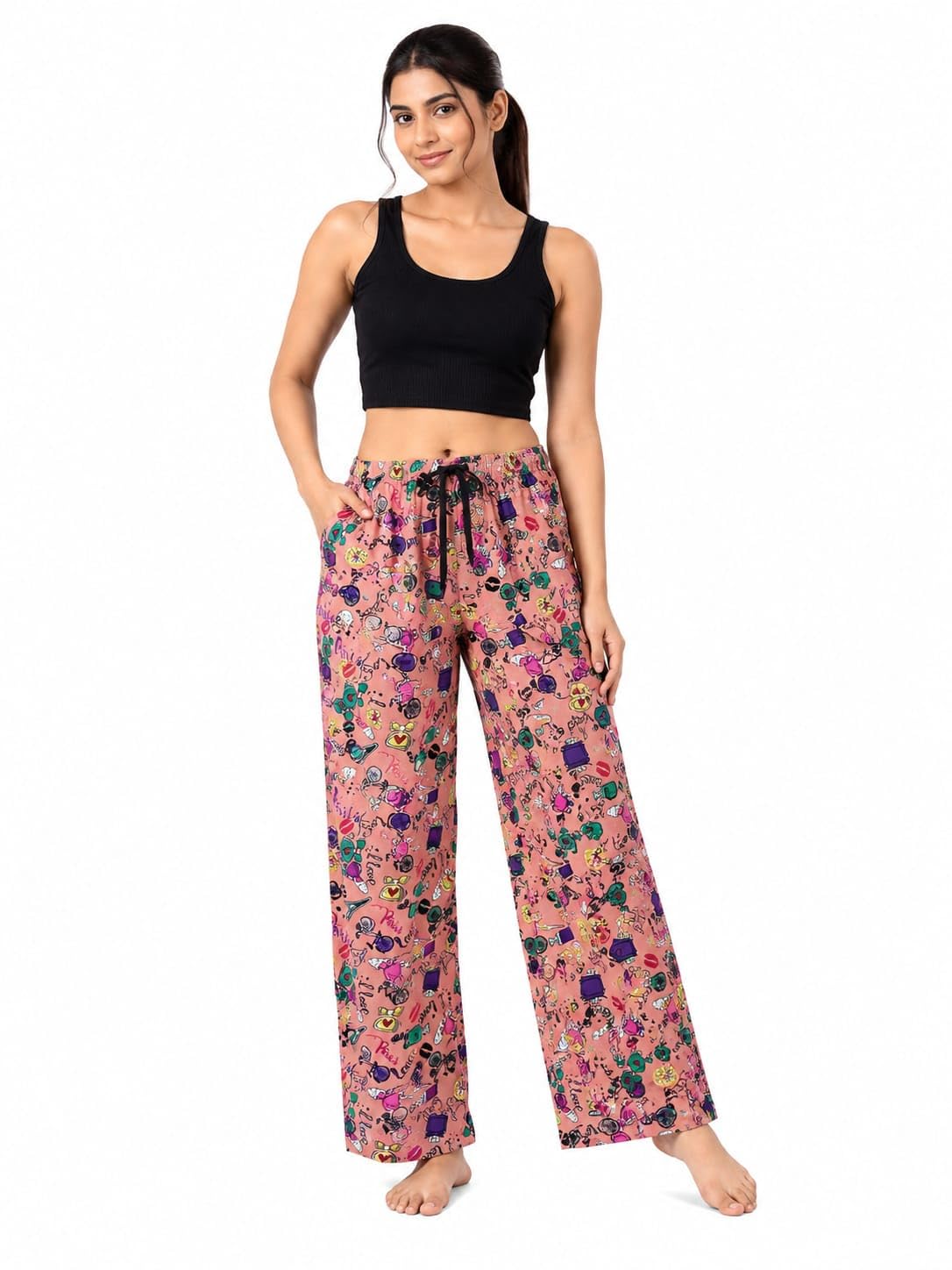 STYLIN Women's Printed Cotton Lounge Pajama Pants | Soft Breathable Sleepwear | Elastic Waist with Drawstring | Straight Fit | Side Pockets | Full Length Night Pants-picture-26