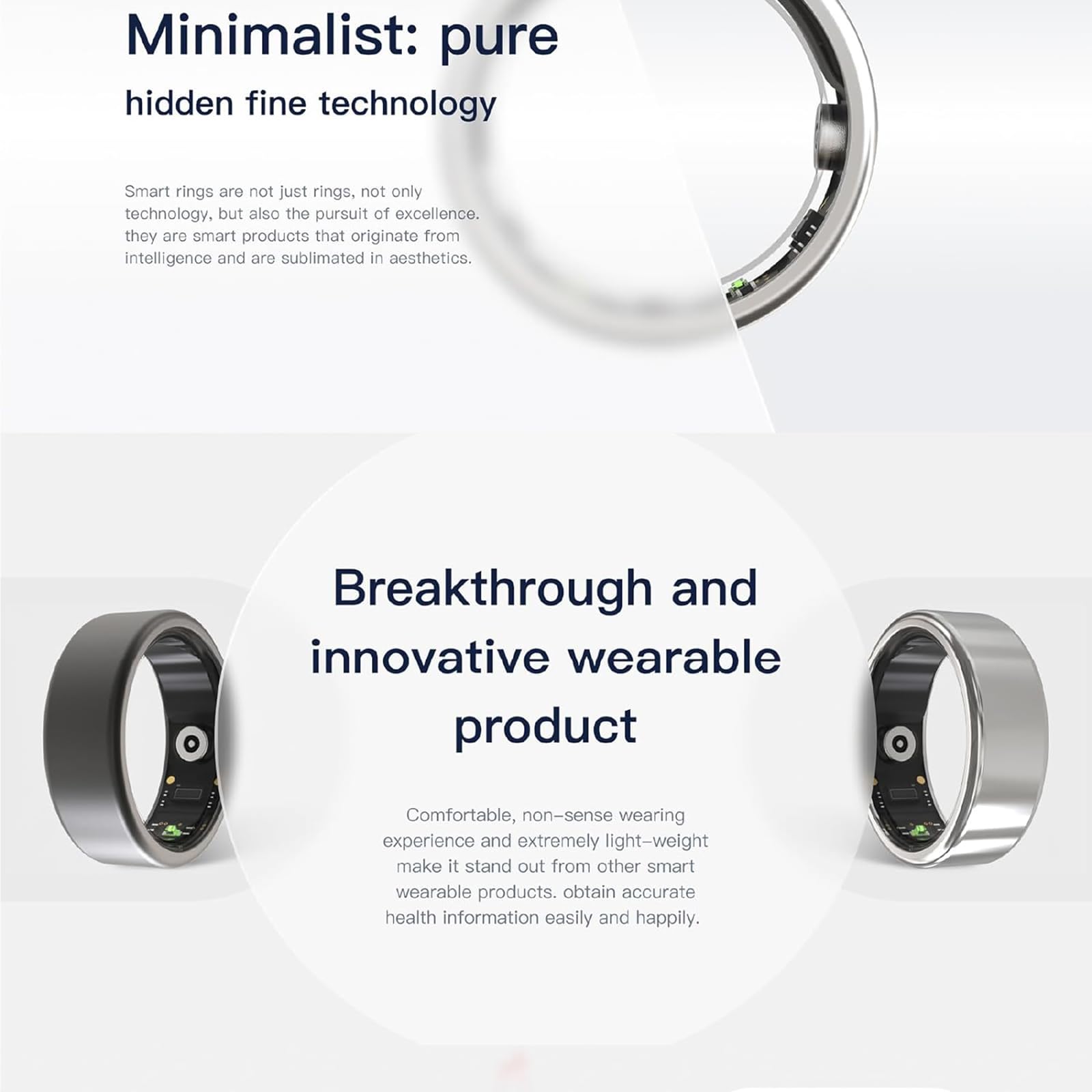 Fitness Smart Ring – Monitoraggio del sonno, impermeabile, risparmio energetico, monitora la salute, la temperatura corporea, la qualità del sonno e la frequenza cardiaca