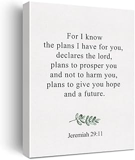 Christian Canvas Wall Art Jeremiah 29:11 for I Know the Plans I Have for You Canvas Print Positive Scripture Canvas Painting Home Wall Decor Framed Gift 12x15 Inch