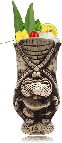 LINALL Tiki Mugs – Ceramic Tiki Mug 15.2oz/450ml, Kane King Cocktail Mug for Mai Tai, Punch, Pina Colada, and Tropical bar Drinks - TIKI0038 (15.2oz/450ml Butt)