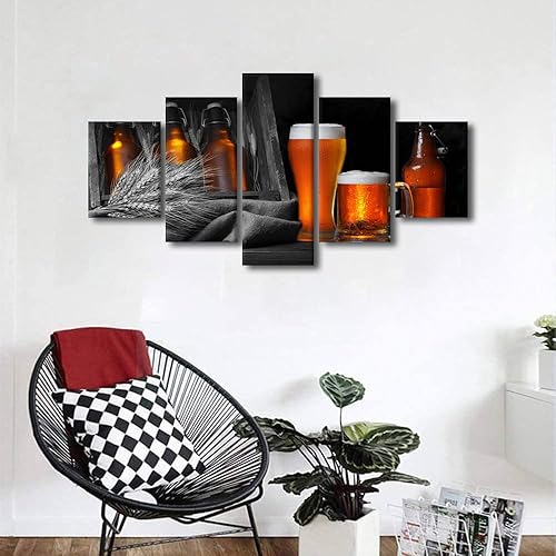 Vista 71 de Imágenes de pared para sala de estar, pintura de copa de vino tinto, bebidas alcohólicas, 5 paneles, lienzo, arte de pared, pósteres e impresiones