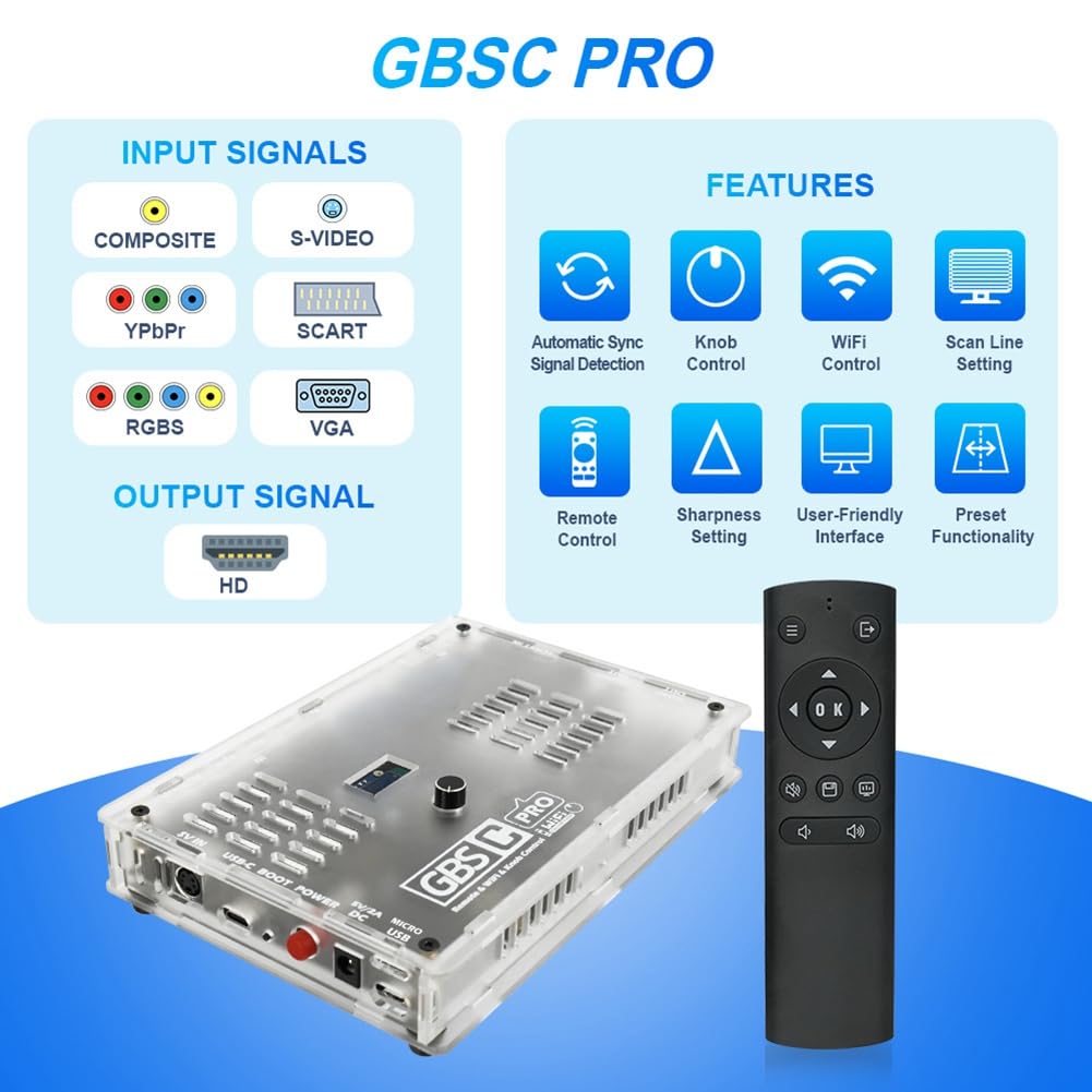 Zolynx GBS Control Pro Konwerter Wideo dla Konsol Gier - RGBS YPbPr VGA Composite (AV) Scart SV do - Kompatybilny Przez Zdalne Sterowanie