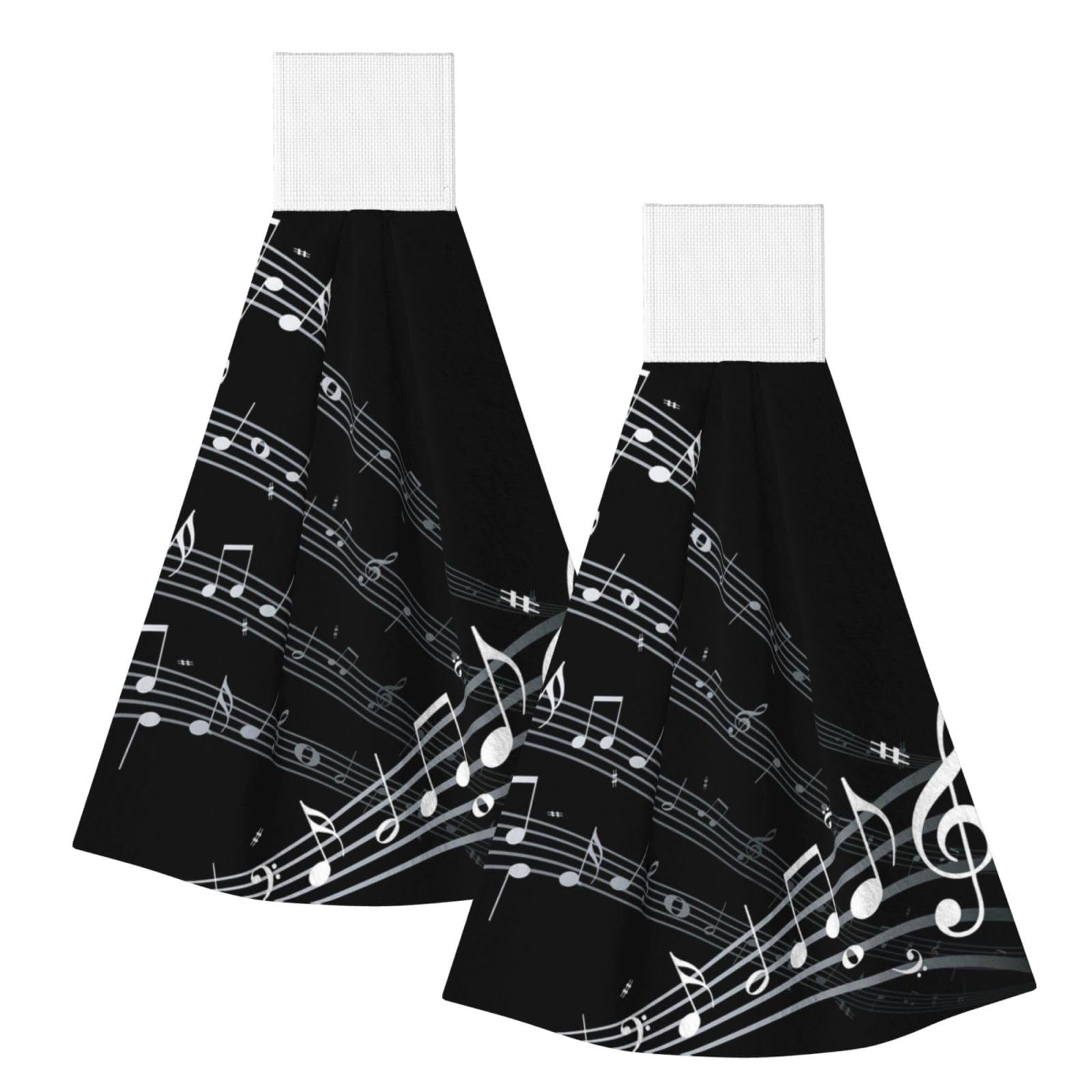 DOPKLNA Musical Note, 2 Pcs Hanging Coral Fiber Hand Towels for Bathroom, Absorbent Kitchen Towels