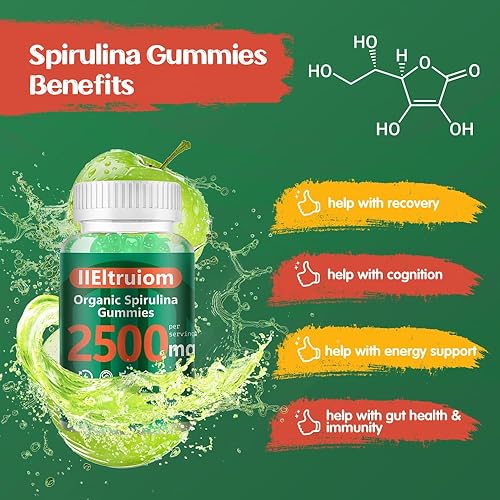 Miniatura 4 de Gomitas de Clorella de espirulina azul orgánica, 13 en 1 Super Greens & Superfoods, espirulina de 2500 mg de energía diaria mejorada con musgo