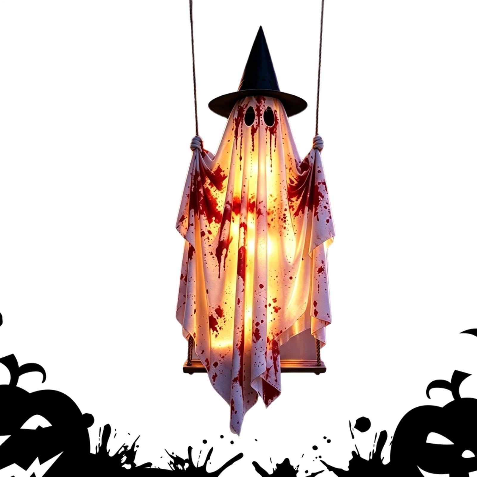 Decorazione Fantasma Halloween Da Esterno Ornamento Luminoso Con | Altalena Fantasma Sospendibile Da Patio per Giardino Portico Cortile Patio Ramo d'Albero Grondaia Festa Casa Appartam