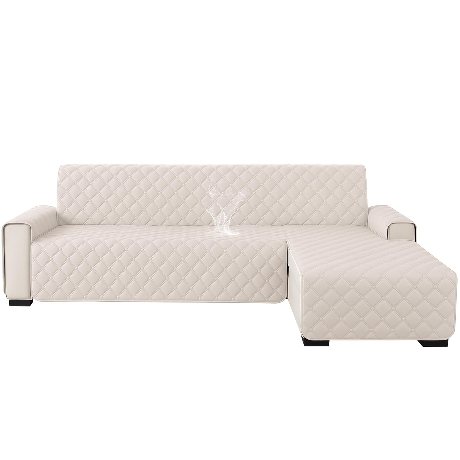 Ystyle Waterproof Covers for 2 Seater Sofa Chaise Longue (L 210 cm), Universal Reversible Left/Right Sofa Chaise Longue Covers, Sofa Chaise Longue Anti Cats and Dog, Beige Global Recycled Standard Global Recycled Standard Global Recycled Standard