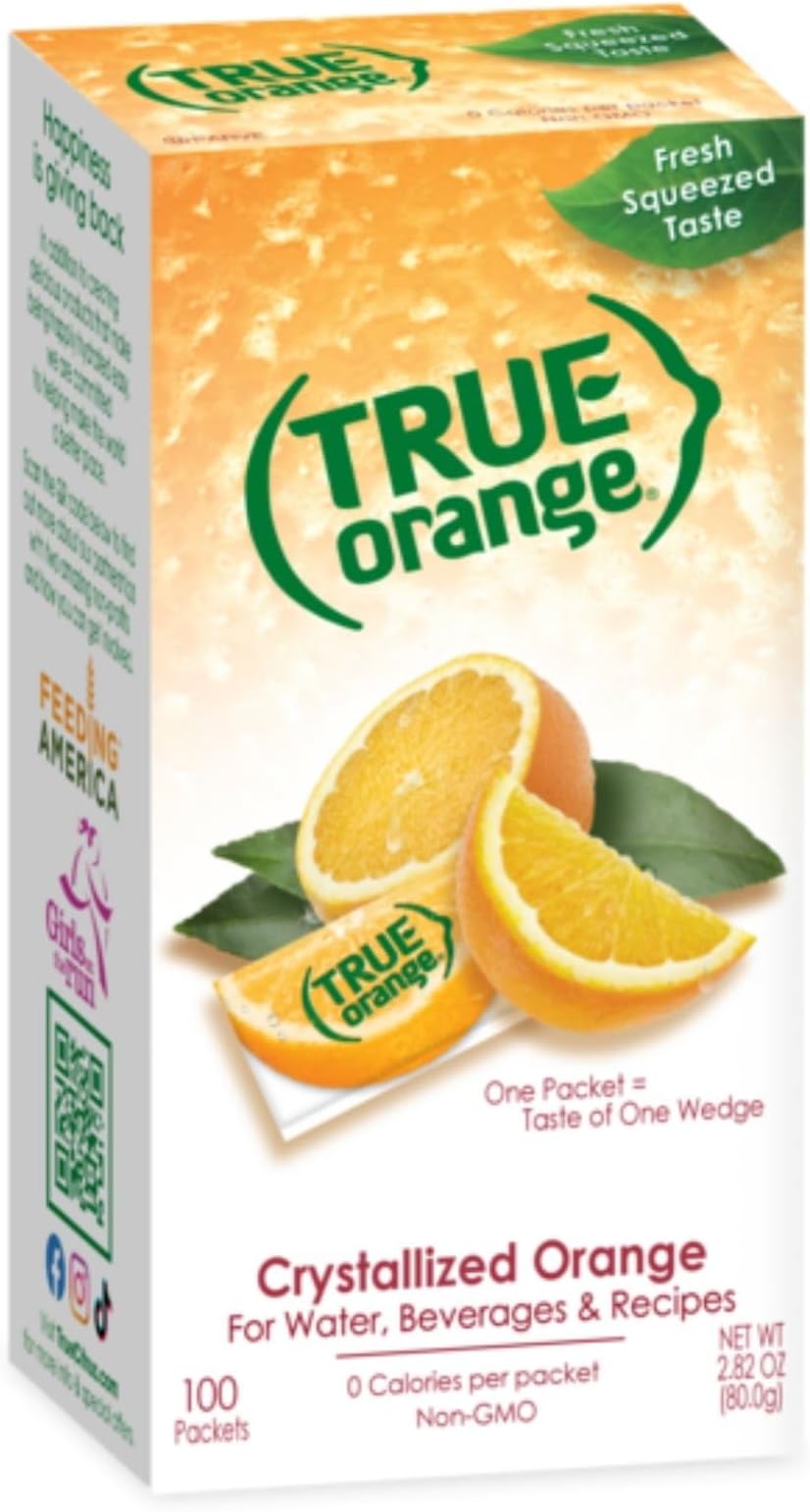 TRUE ORANGE Water Enhancer, Bulk Dispenser Pack - 100 Count (Pack of 1)| Zero Calorie Flavoring | For Water, Bottled Iced Tea & Recipes Flavor Packets Made with Real Oranges