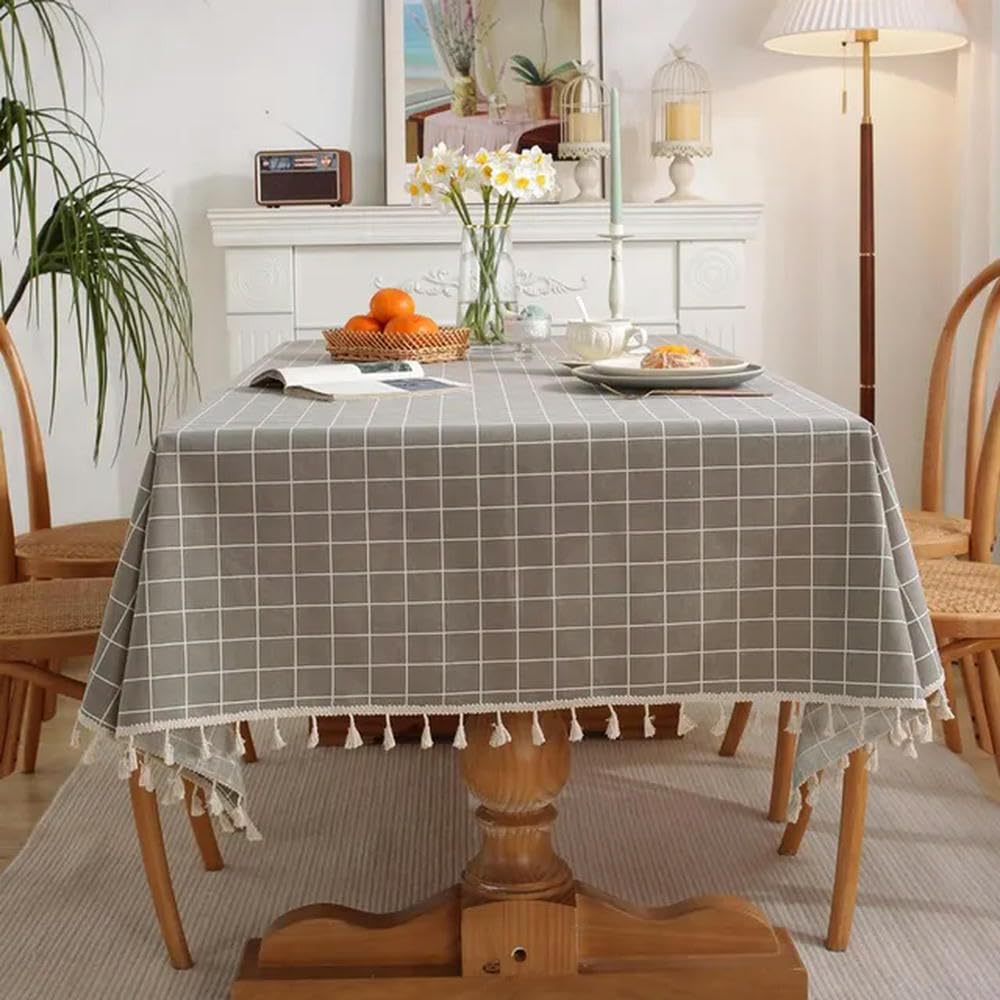 Mantel Rectangular de decoración de Lino y algodón de Porcelana Blanca y Retro Azul de Estilo Chino de 60~300cm con Borla Mantel para Mesa de té