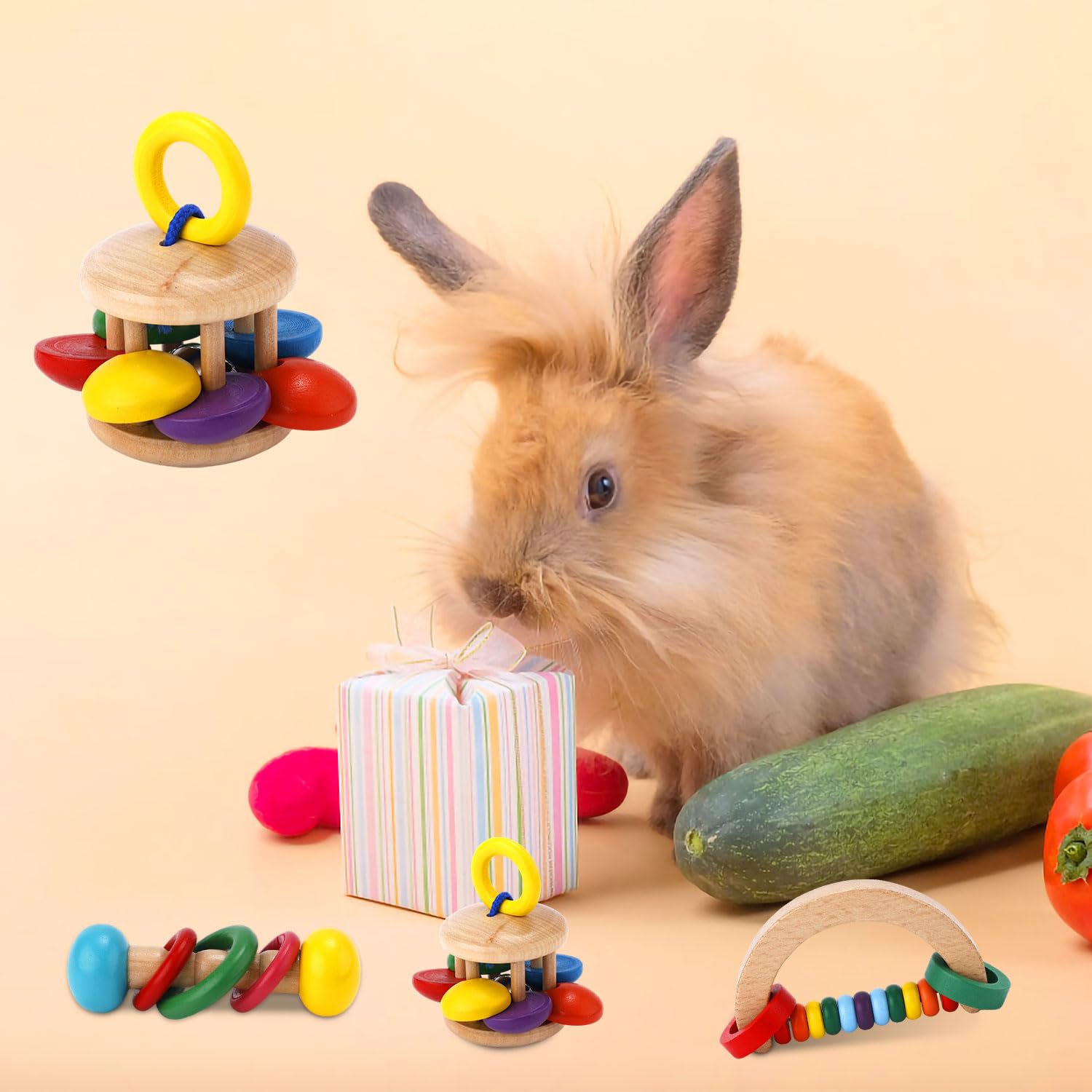 Hamster Toys 6-Pack Wooden Bunny Toys Safe Chew Toys For Rabbits