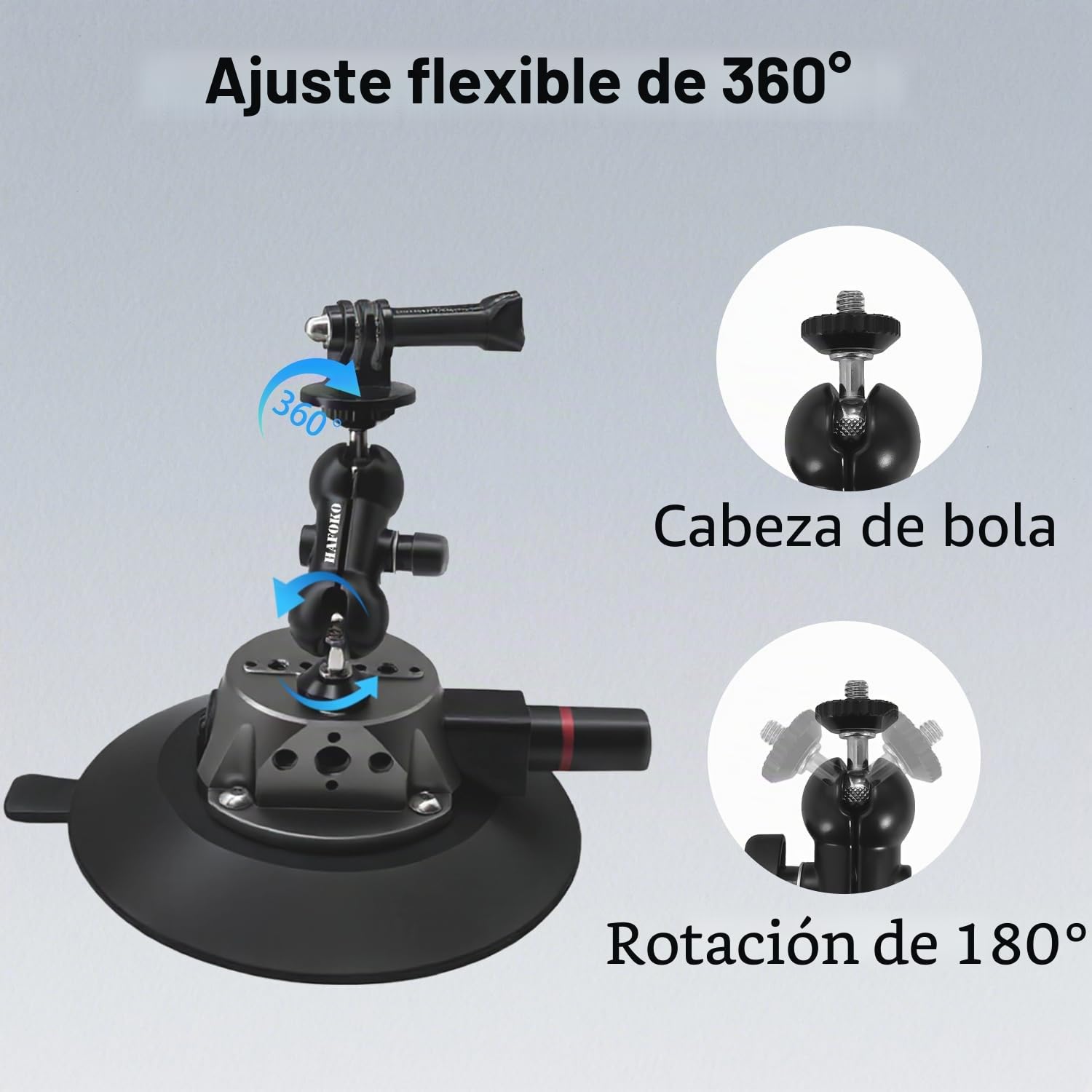 6" Coche DSLR Cámara Ventosa Soporte Ventana Alta Resistencia | Ventosa 50kg/110lb, Triple Cierre, 70mph, Roscas 1/4&3/8, con DSLR Acción Cámara , Aluminio Antivibración, Montaje Rápido