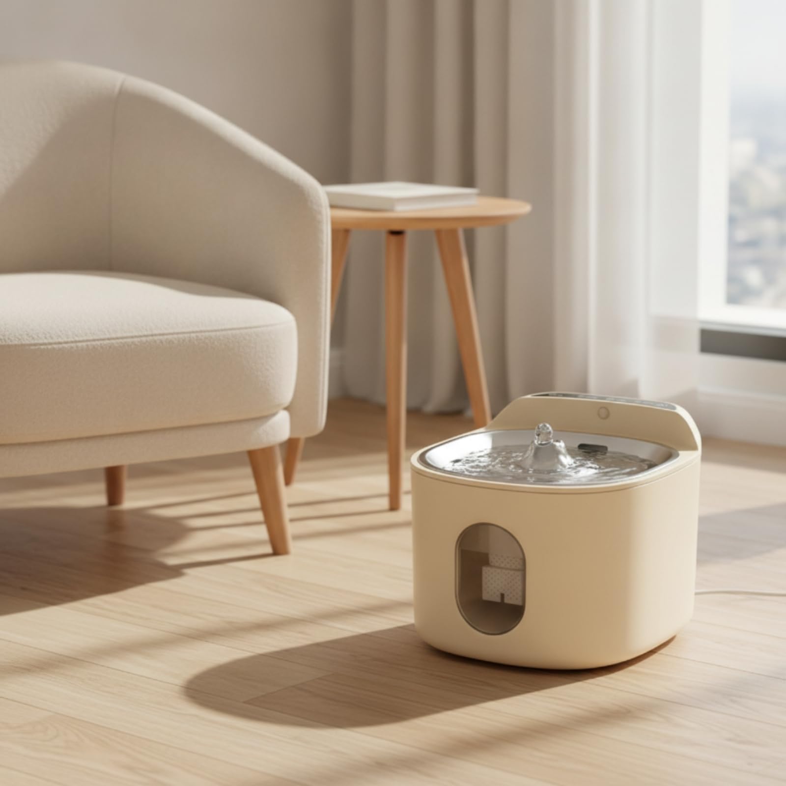 Fontana Automatica per Animali Domestici Distributore d'Acqua Abbeveratoio Serbatoio Acciaio Inox 304 Corpo Finestra, Bianco, Fontana per Animali Domestici Intelligente