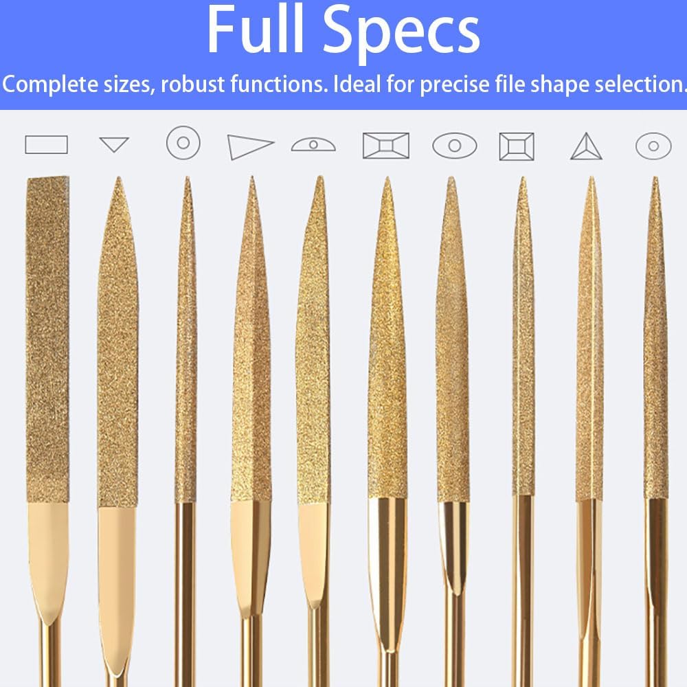 10-in-1 Diamond Needle Files Set, ABS Anti-Slip Grip Handles, High-Carbon Alloy Steel, Precision Filing & Shaping Tools for Metal, Wood, Plastic, with Storage Pouch & 3 Brushes