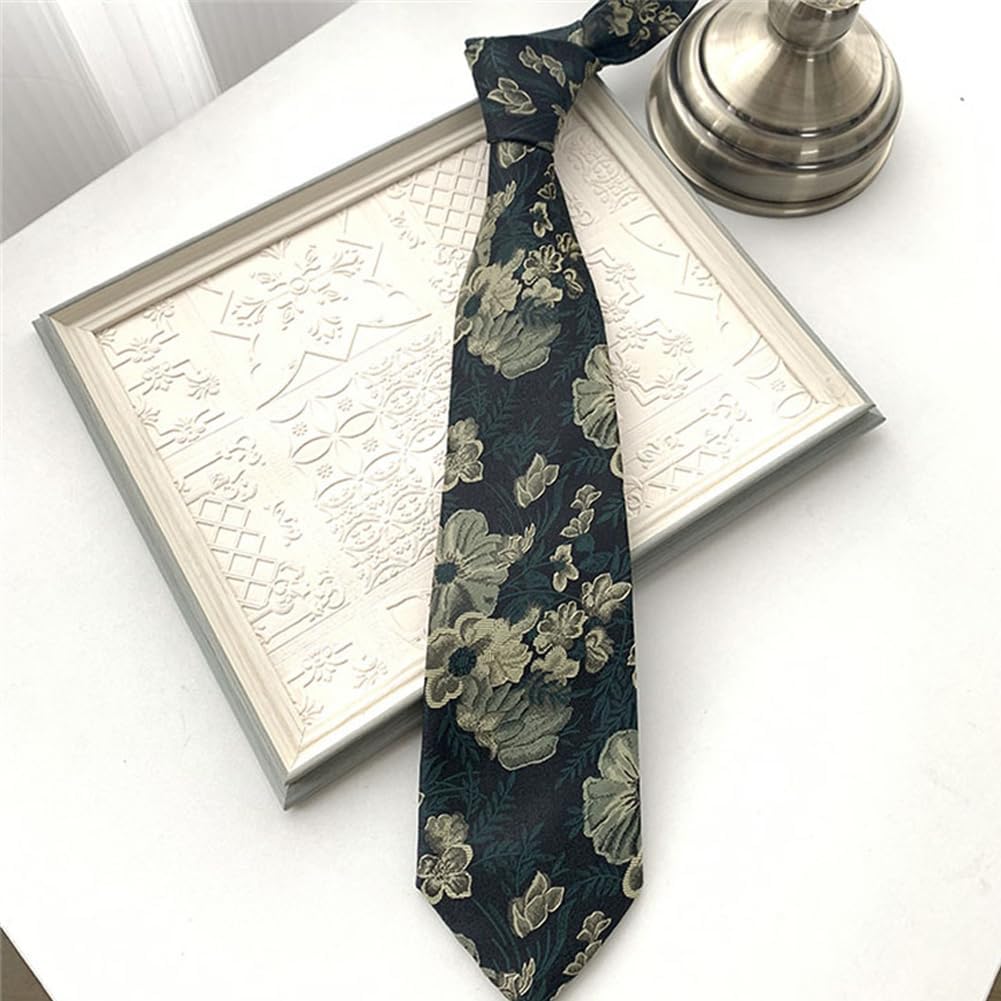Wintrade 3.15in/8cm Mens Tie, Jacquard Floral Formal Polyester Classic Check Necktie for Business Wedding - Image 3