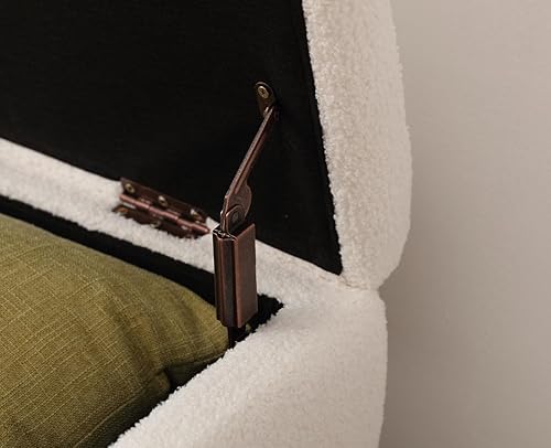 Miniatura 5 de Shunzhi Banco de entrada moderno tapizado con tapa abatible, banco otomano de sherpa, banco otomano con marco de maderaestante para sala de estar,