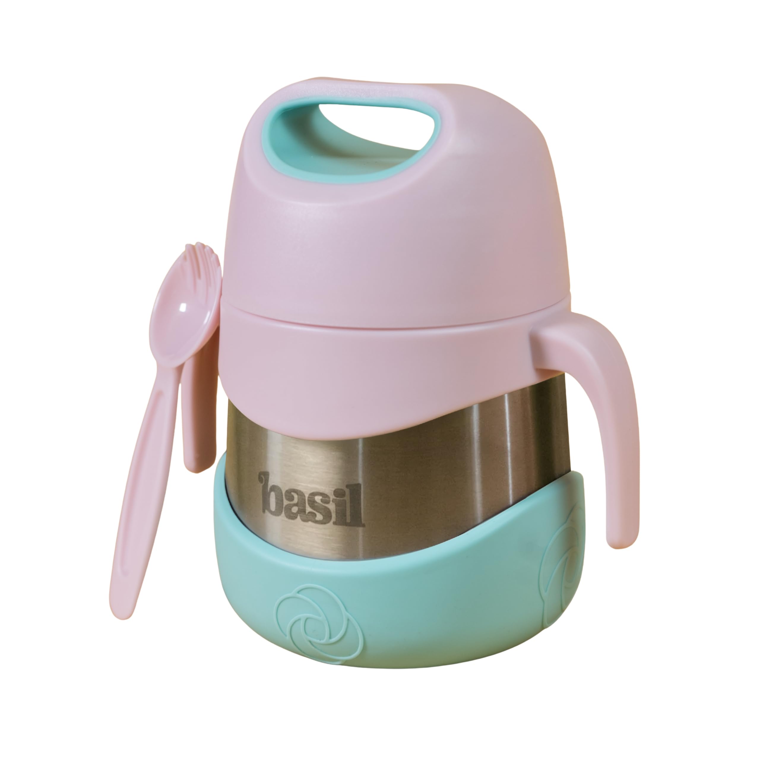 Basil ThermoTot Kids Insulated Food Jar 320ml | 304 Stainless Steel | BPA-Free | Double Wall Vacuum Lunch Box with Handle & Spork | Hot Cold Storage for School Travel Picnics - Guava
