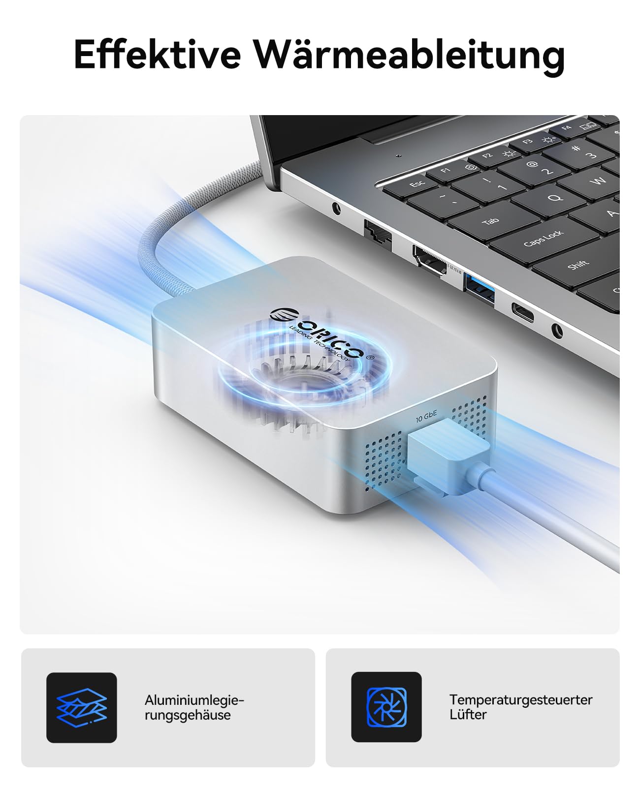 ORICO USB 4 to 10GbE Ethernet Adapter for Thunderbolt Unterstützt 10Gb/s, 5Gb/s, 2.5Gb/s, 1Gb/s und 100Mb/s Base-T, Kompatibel mit Thunderbolt 3/4/5 Geräten, mit 0.3M 40Gbps C zu C Kabel