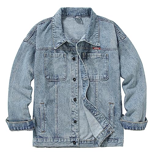 Image of DOSLAVIDA Men's Distressed Denim Jacket Unisex Button Down Jean Coat Casual Long Sleeve Trucker Hooded Jackets Outwear