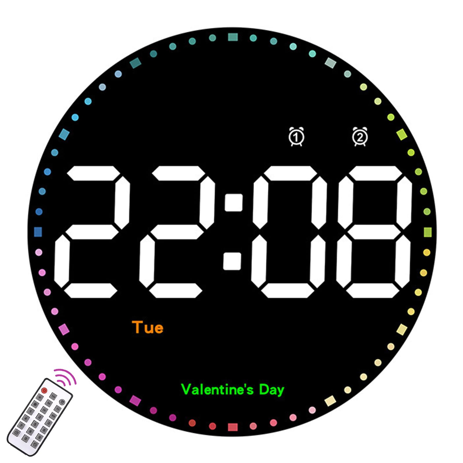 Reloj de pared digital, 30,5 cm, LED, digital, grande, con mando a distancia, reloj de pared grande, moderno, con indicador de temperatura, hora y fecha, brillo ajustable, cuenta atrás para salón,