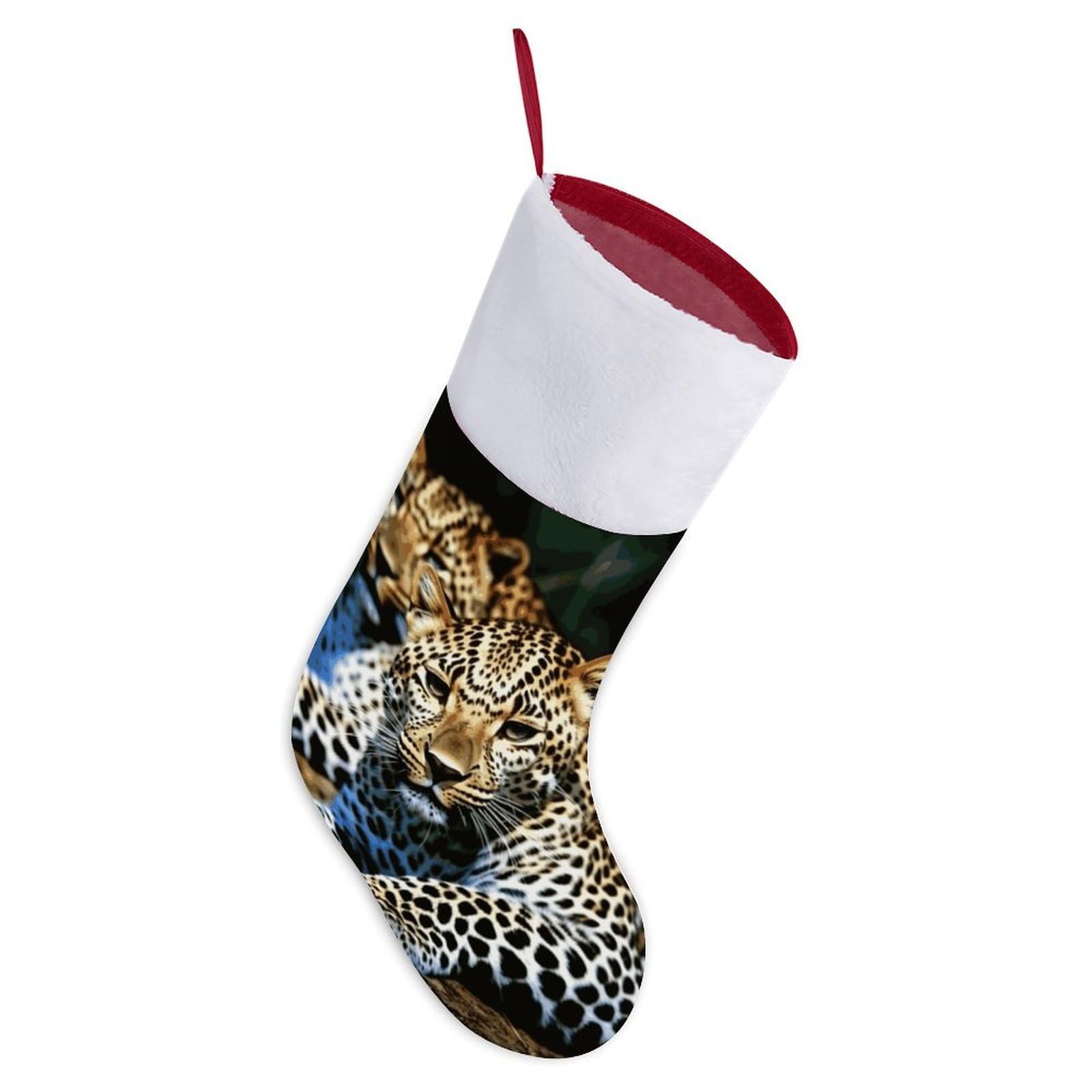 Leopard Christmas Stocking Comfortable Super Soft Plush Cuff Christma Stocking Xmas Eve Party Fireplace Tree Gift Decoration Socks for Family Holiday Party Gifts