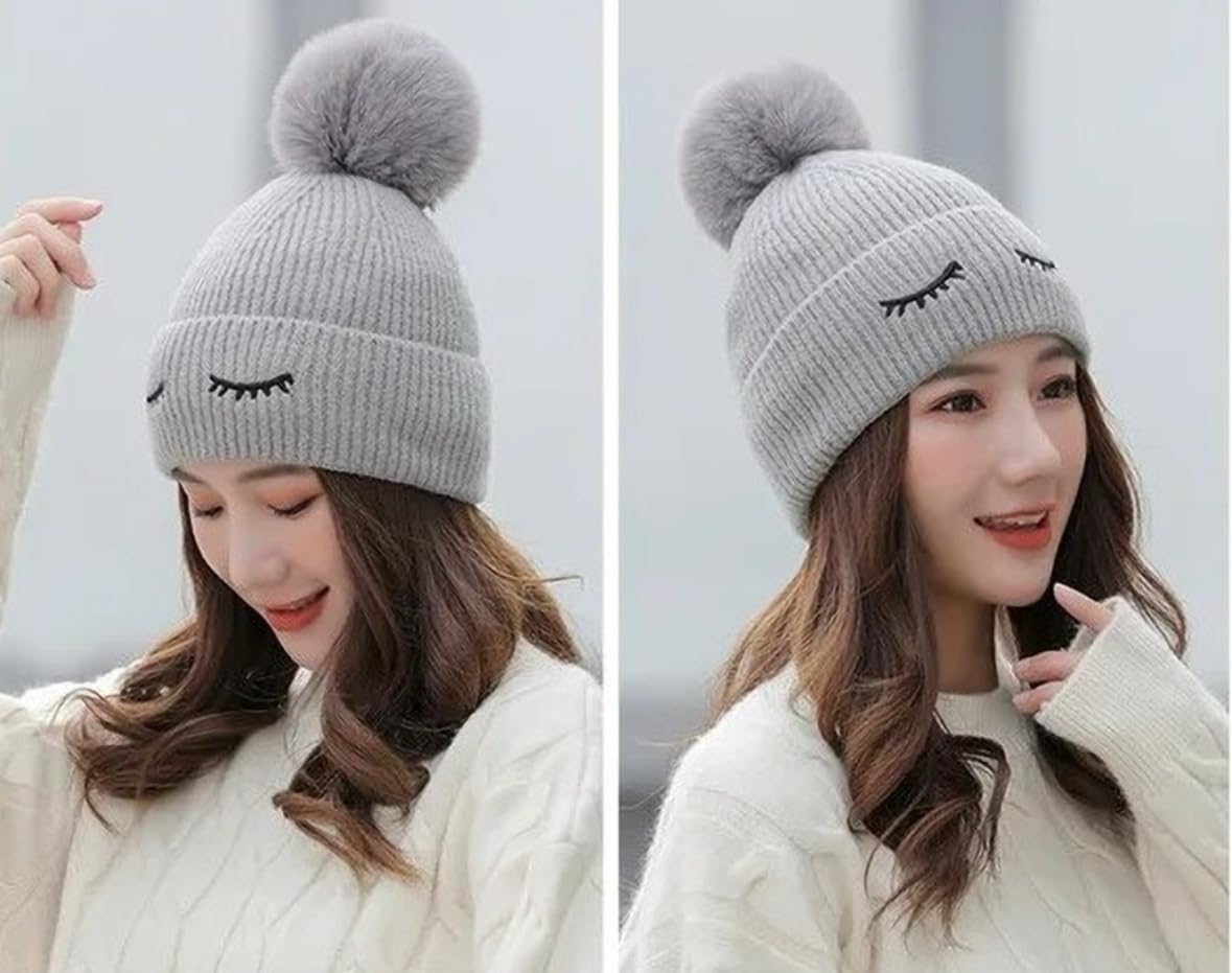 Women Soft Knitted Faux Fur Earmuff Winter Warm Woolen Hat Cute Animal Theme Fluffy Plush Ear Protection Warmer Snow Cap for Girls (C Grey) 4