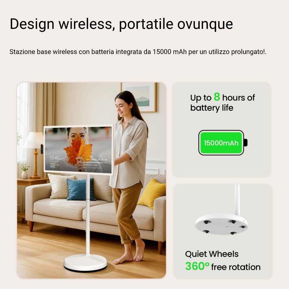 ApoloSign 32 pulgadas 4K TV portatile intelligente di seconda generazione con sistema operativo Android certificato EDLA, touchscreen mobile con rotazione completa, telecomando vocale
