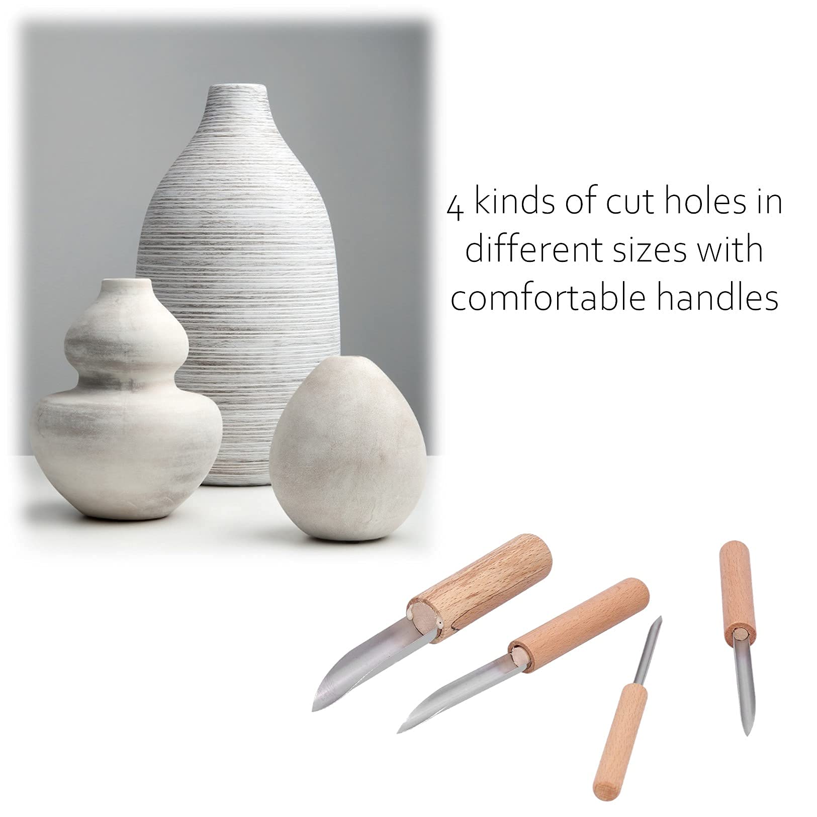 4-tlg. Halbrunde Lochschneider Set - Ton & Keramik Werkzeuge Aus Edelstahl