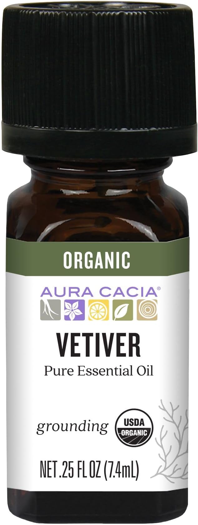 Aura Cacia Certified Organic Pure Vetiver Essential Oil, 0.25 fl. Oz