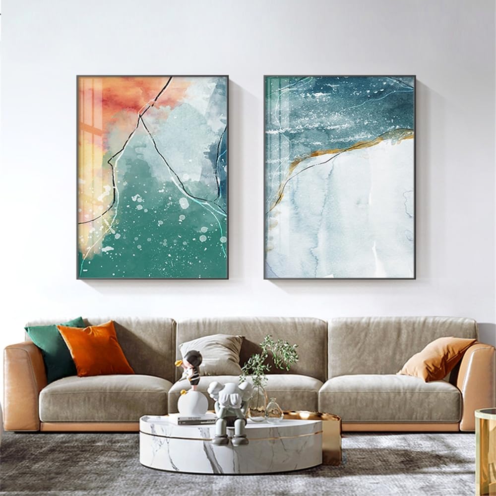 WUHBCZ Pictures,Nordic Blue Green Watercolor Canvas Poster Wall Art Print Canvas Painting Modern Office Home Abstract Wall Picture Room Decor Aesthetics-50 * 60cm*2PCS (No Frame)