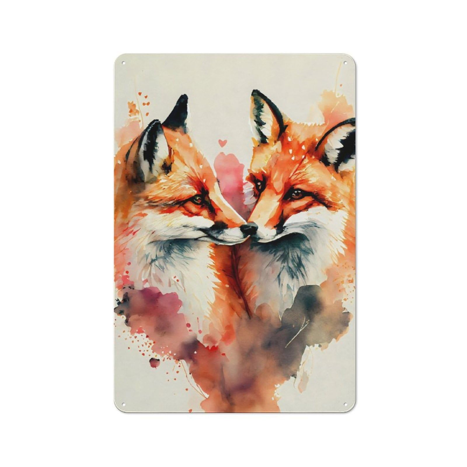 Junmoney Romantic Fox Couple Rustic Metal Sign 30X20cm Featuring For Garage Wall, Suited To Garage Decor Collectors