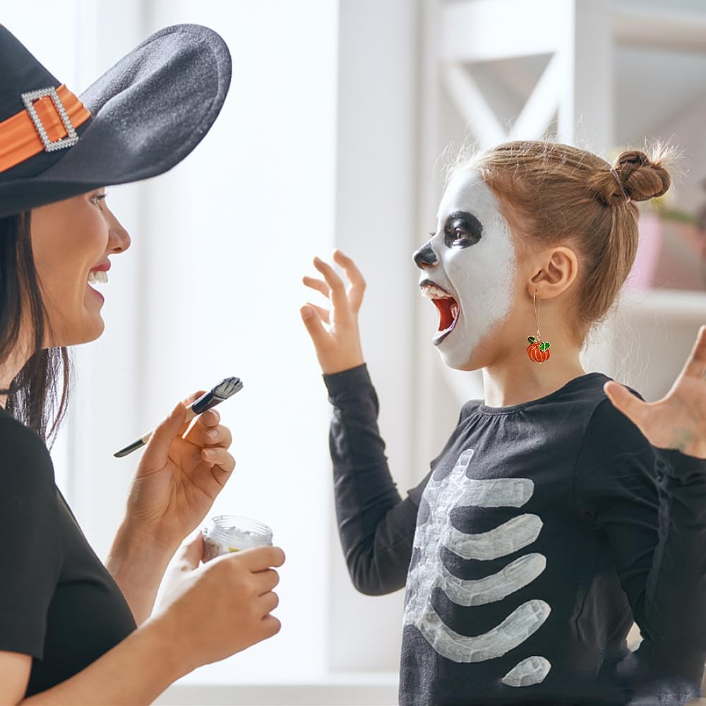 Cute Pumpkin Dangle Drop Earrings for Women Dainty Gold Plated Orange Enamel Green Leaf Halloween Thanksgiving Party Lightweight Dangling Hypoallergenic Fashion Trendy Jewelry - Image 6