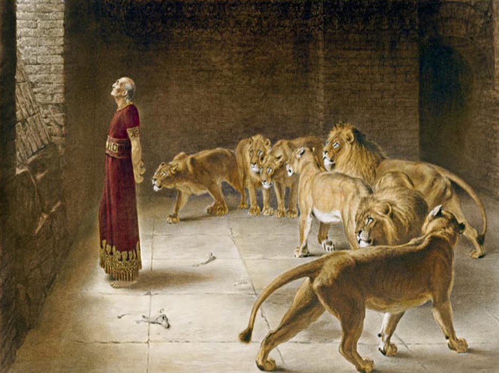 Cuadro de Briton Riviere de alta calidad, Daniel en el Foso de los Leones mate con marco marrón