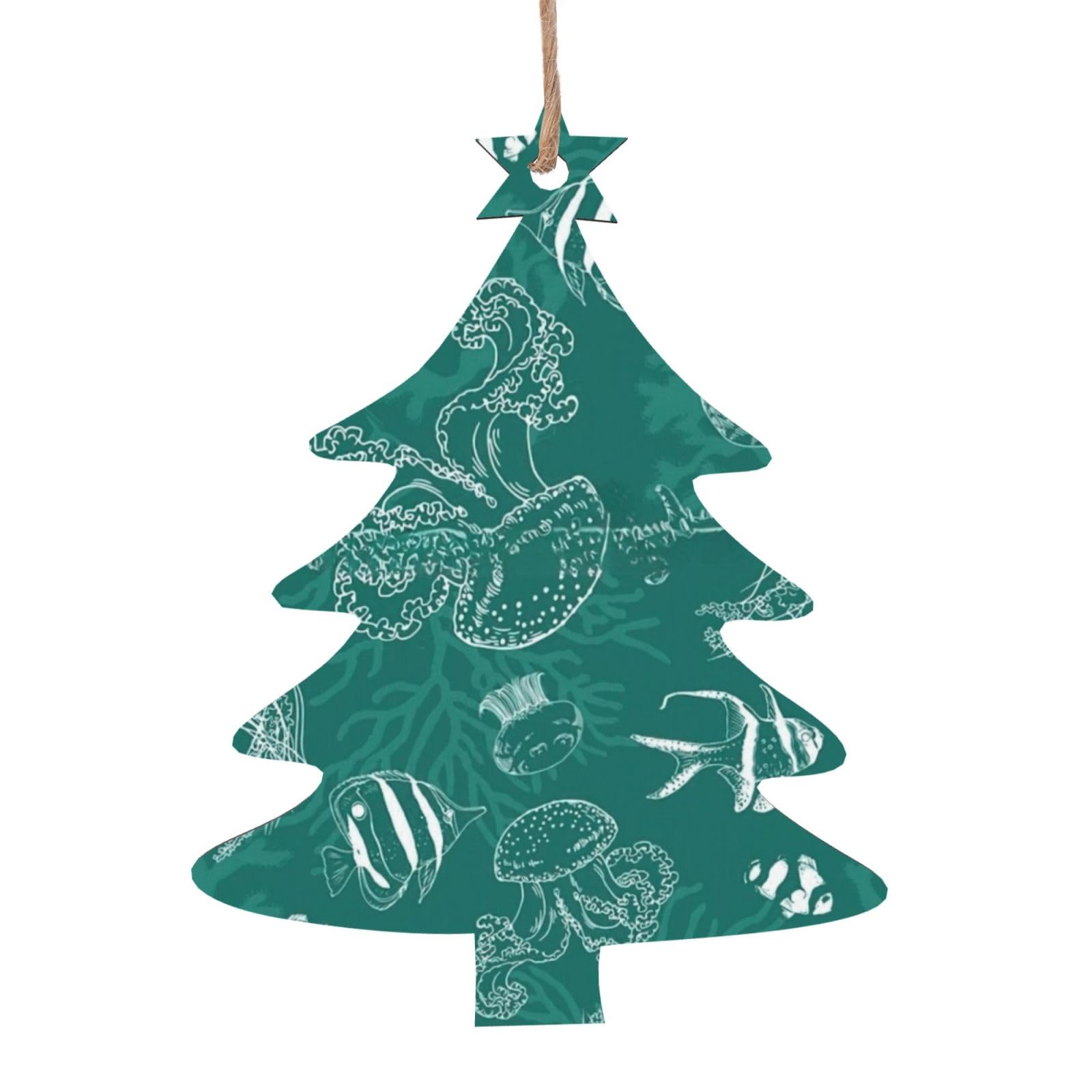 Dolphins Flowers Sea Starfish Coral Seashell Print Wooden Christmas Decorations,Christmas Tree Ornaments Christmas Wooden Gift Tags