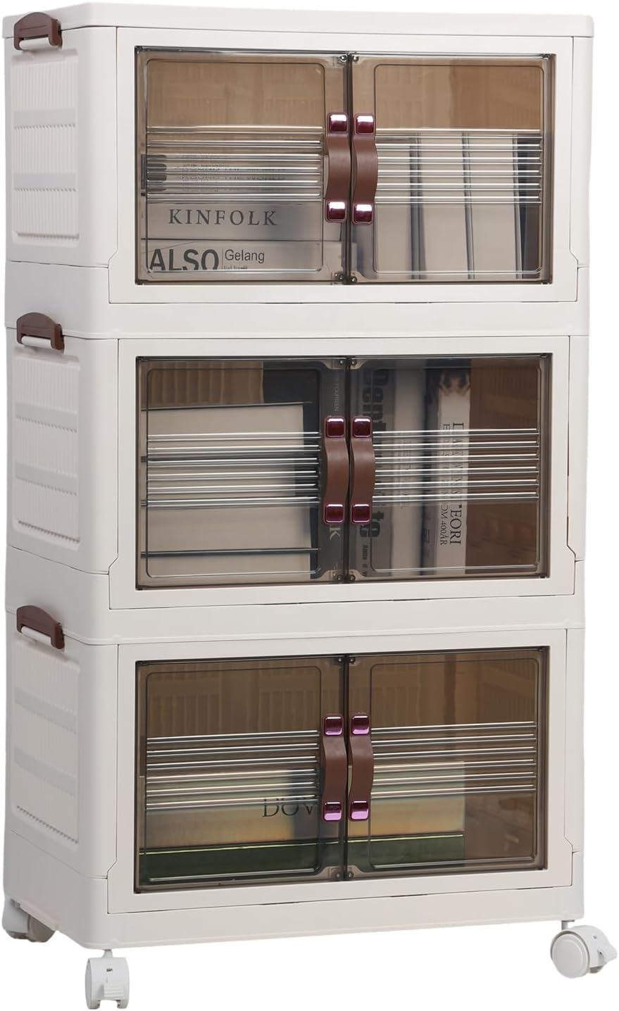 Storage Bins 4-Layer Stackable Collapsible Storage Bins with Lids, Closet Organizers, Plastic Toy Storage Cabinet with Wheels, Visible Storage Box for Home & Dorm Room Essentials Triple Layer