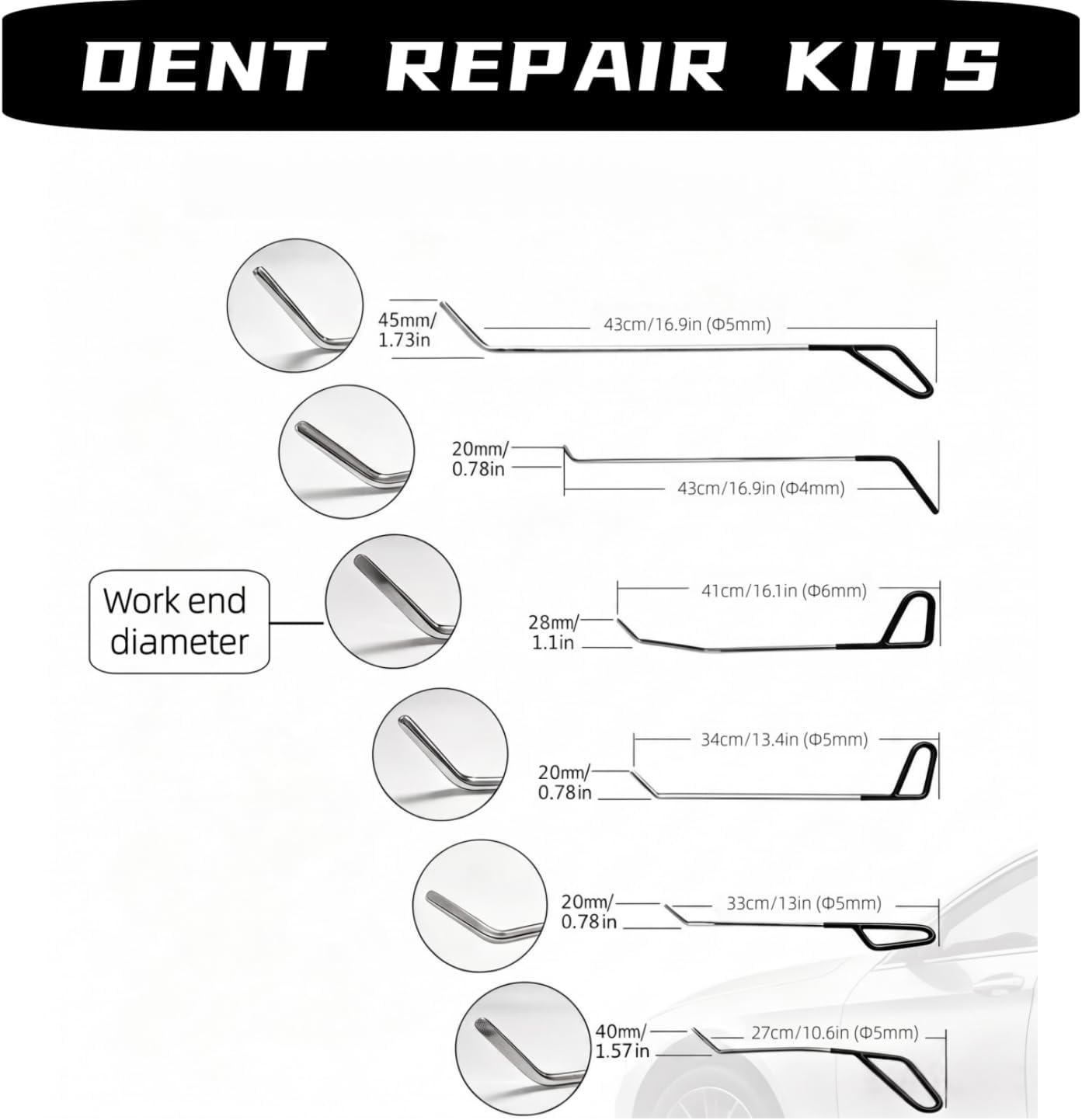 Lanxiu Paintless Dent Removal Kit, 17 Pcs Car Dent Repair Kit