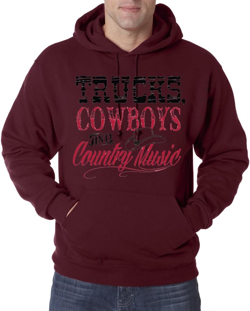 Trucks Cowboys and Country Music Funny Cute American Pullover Hoodie S-3XL - Maroon - L
