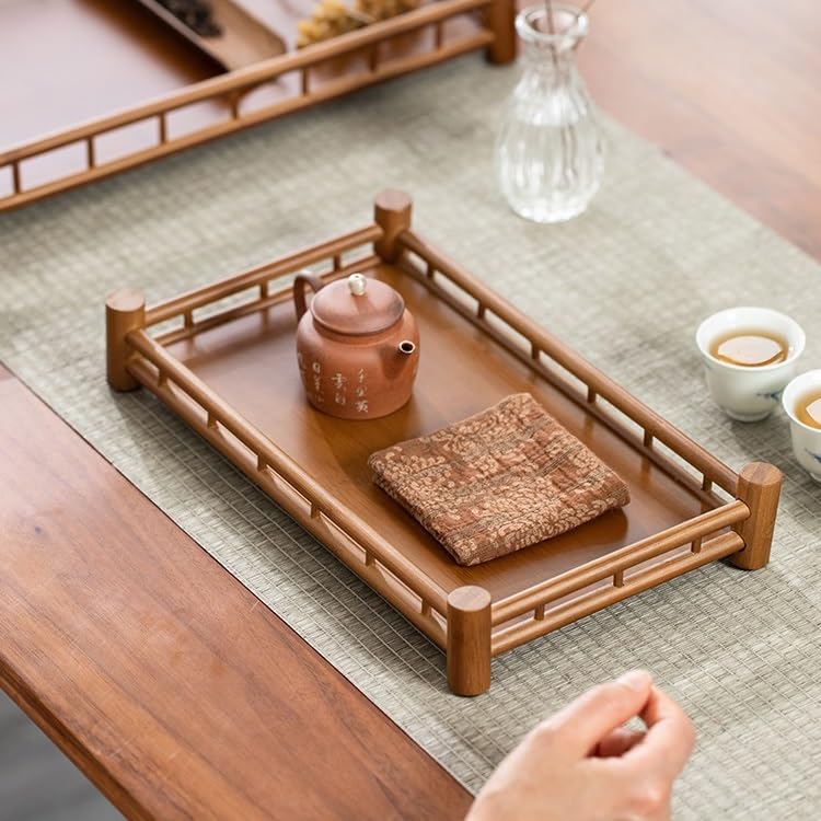 Bandeja para Servir Tazas de té, Bandeja de Almacenamiento para Juegos de té, Bandeja de Madera para Escritorio, Bandeja Rectangular Grande para Servir té, bandejas para Comer en el Regazo (L)