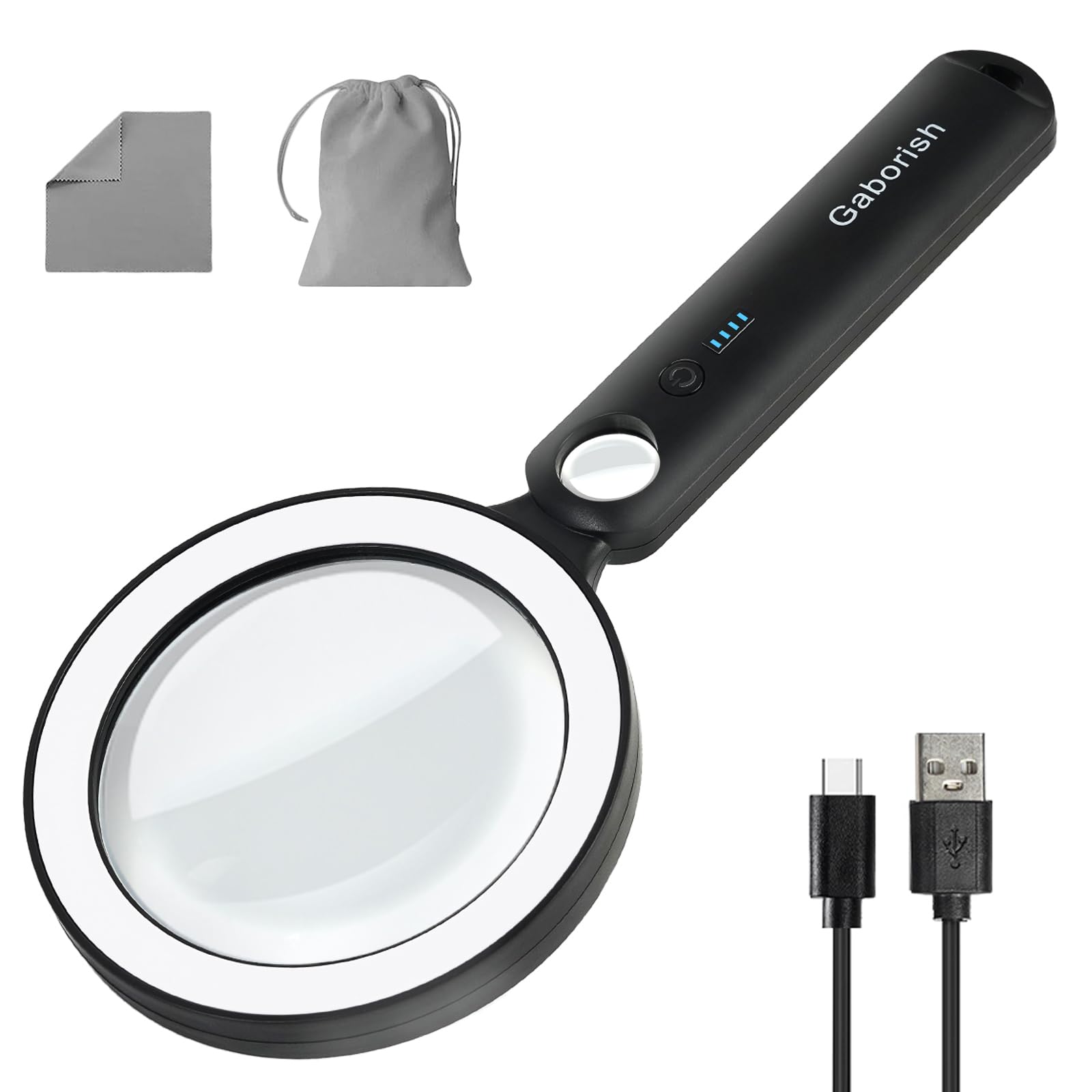 GABORISH Large Magnifying Glass with Light, 10X 30X Magnifying Glasses for Reading with 36 LED & 5 Modes