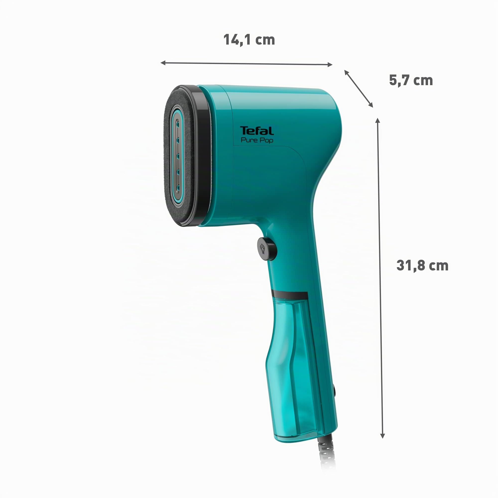 Tefal Pure POP DT2024 Vaporizador de ropa, vapor/limpia la ropa, producción de vapor de hasta 20 g/min, elimina pelusas, tejidos delicados, accesorio reversible, ultracompacto, fácil de viajar,