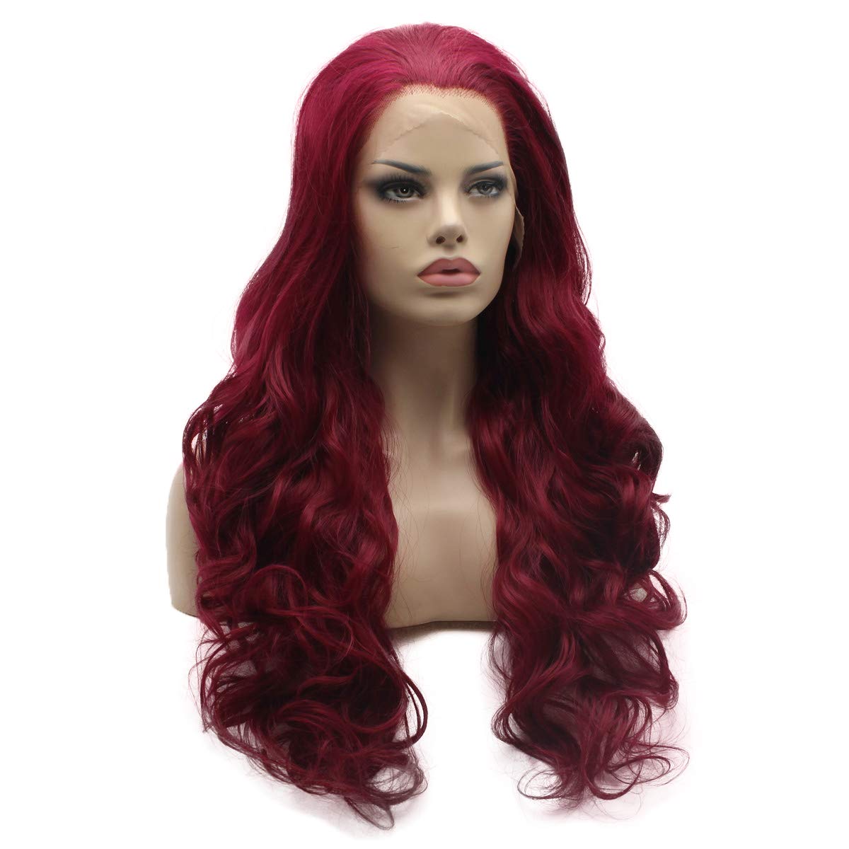 Lushy Lace Front Synthetic Wig Wavy Long Rose Red Wig Full Density Heat Friendly Realistic Wig